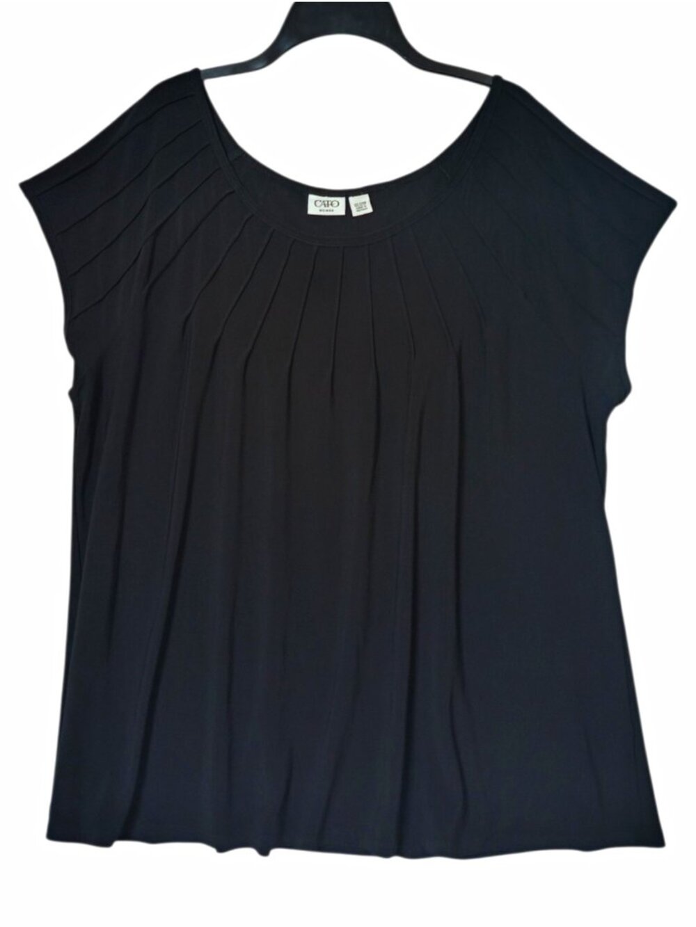 Cato Woman Women's Plus 22 Black Knit Pleated Scoop Neck Short Sleeve Top